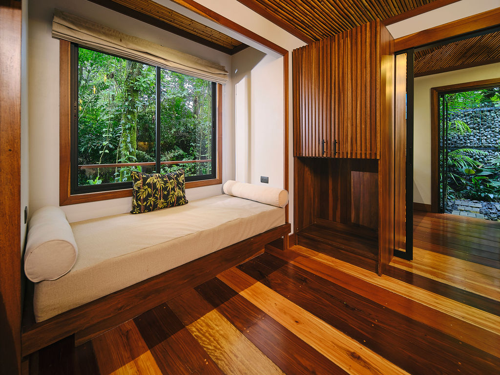 Window daybed with cushions in a bungalow